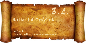 Balko Lóránt névjegykártya